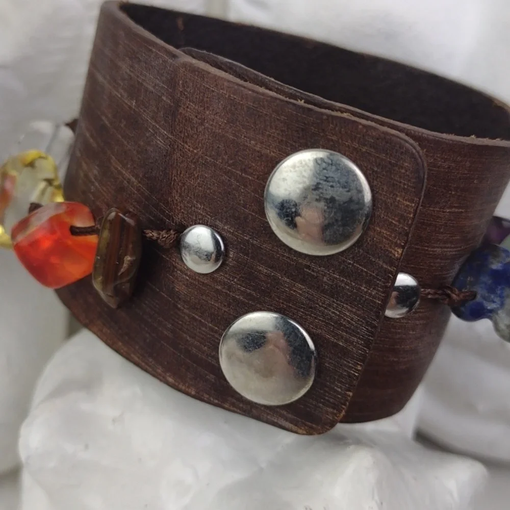 Leather Cuff Bracelet W/Crafted Hammered Silver Heart 